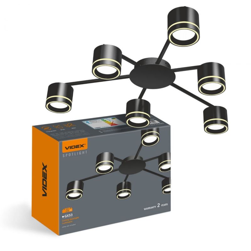 Lampa sufitowa Videx spotGX53 czarna 6xGX53x30W IP20 wym:7x63,9x59,5cm - 1 szt.