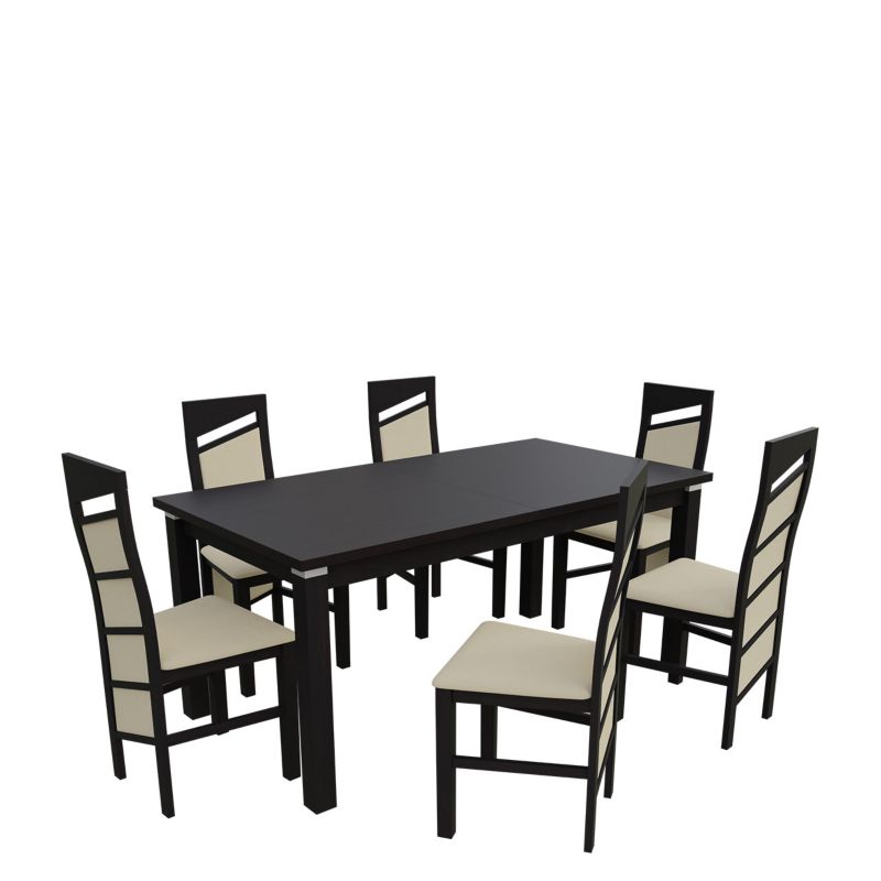 Zestaw RO48 MIRJAN 24 Stół rozkładany S18-L-S 80x160/200 + 6 krzeseł K61 wenge + ekoskóra ecru 1 kpl.