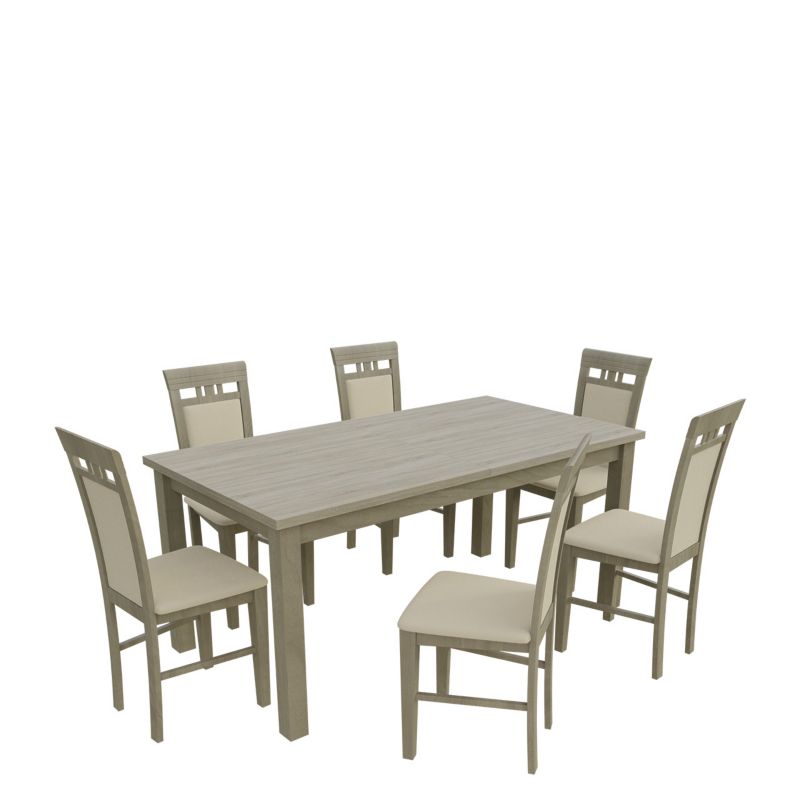 Zestaw RO16 MIRJAN 24 Stół rozkładany S18-L 80x160/200 + 6 krzeseł K31 dąb sonoma + ekoskóra ecru 1 kpl.