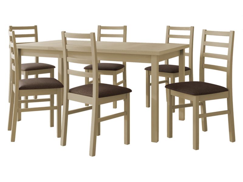 Zestaw DR02 MIRJAN 24 Stół rozkładany Modena II 90x160/200 + 6 krzeseł Nilo 8 sonoma + brązowa tapicerka 1 kpl.