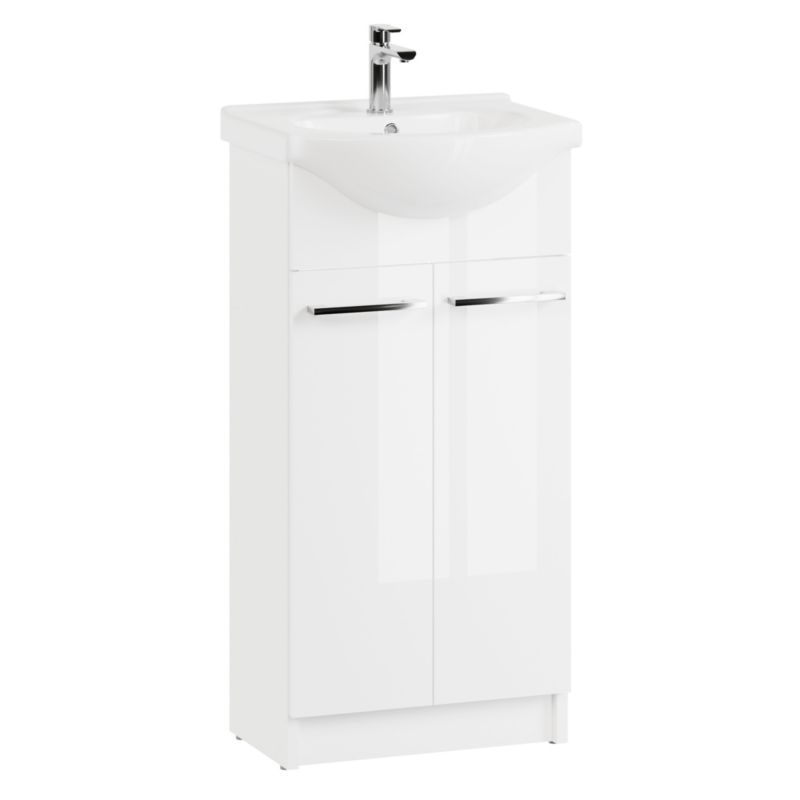 Szafka łazienkowa z umywalką ceramiczną MyFurni 45 cm biała połysk stojąca 1 kpl.