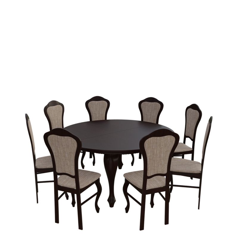 Zestaw RO26 MIRJAN 24 Stół rozkładany S19 150x150/200 + 8 krzeseł K30 orzech + jasny brąz 1 kpl.