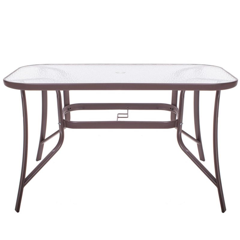 Stół ogrodowy, metalowy Springos 120x70cm stolik na balkon prostokątny blat z szkła hartowanego brązowy 1 szt.