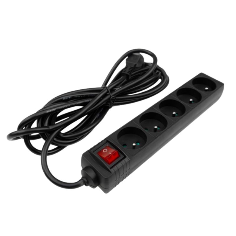 Przedłużacz Eco-Light z Wyłącznikiem 5 Gniazd 5 m 3x1,5 Czarny 1 szt.