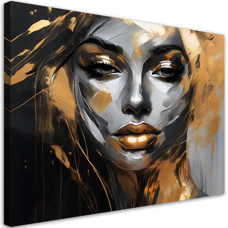 Obraz do salonu sypialni Feeby Portret Kobiety Twarz Glamour Złoty 100x70 cm 1szt