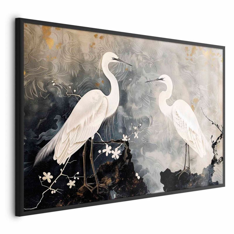 Plakat Artgeist Czaple i kwiat wiśni 90x60 cm z ramą czarną 1 szt