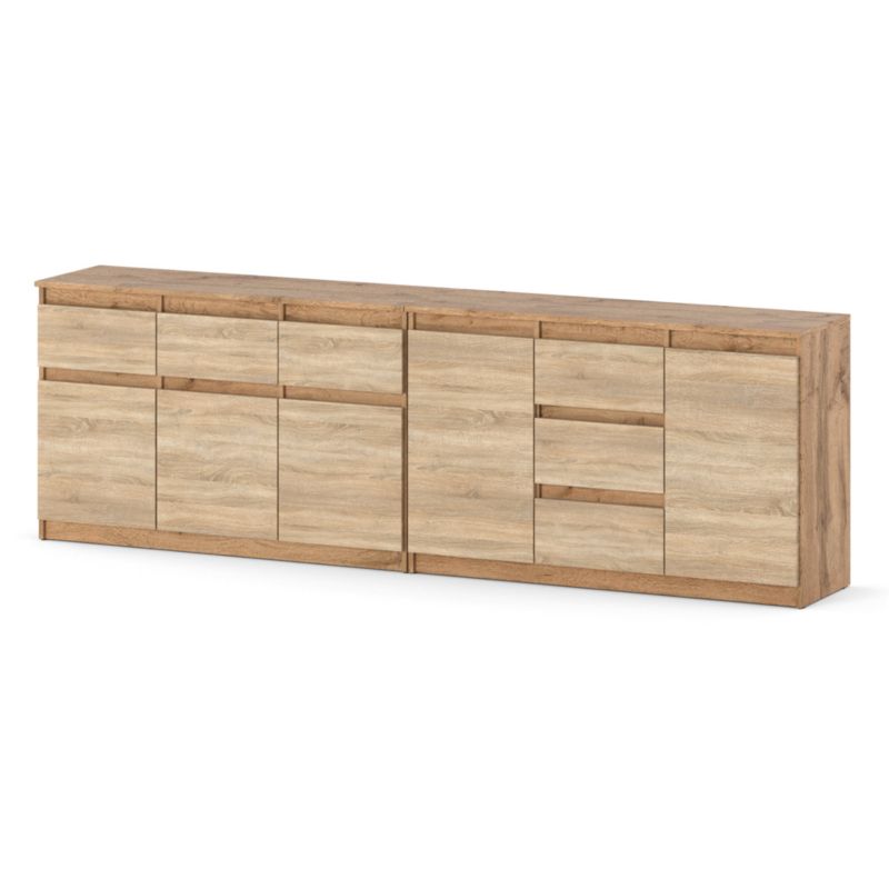 Komoda Hurtownia-Mebli Szuflady 6 Agnolia Best 240cm Dąb Wotan Dąb Sonoma 240x35x75 cm 1szt.