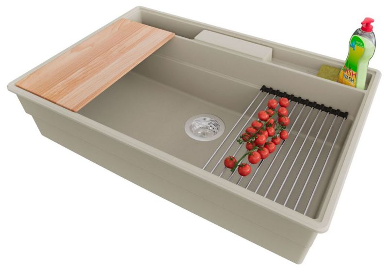 Zlewozmywak Nowy Jork PRIMAGRAN Nablatowy 78x53cm do szafki od 80cm, Beżowy + Syfon + Akcesoria, , 1 szt.