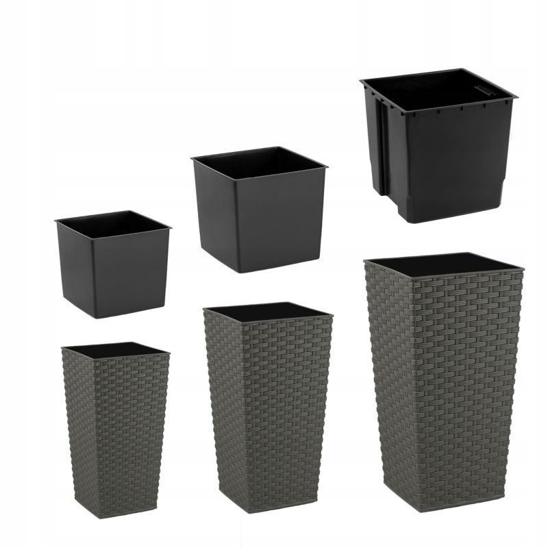 Donica FEINZ Ogrodowa Z Wkładem 37+47+57 Cm Doniczka Wysoka Grafit Zestaw 3 szt.