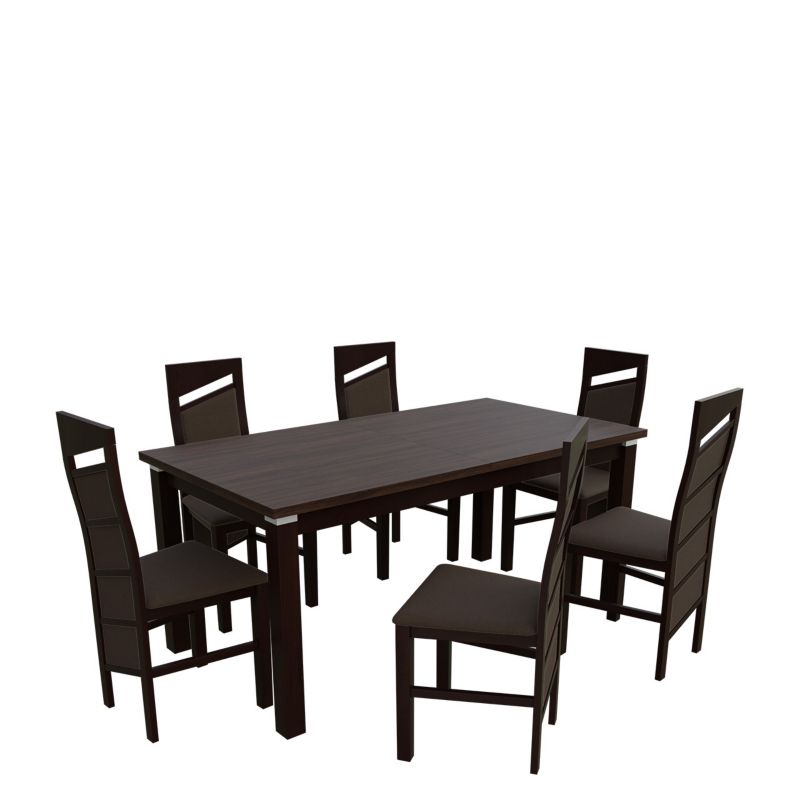 Zestaw RO48 MIRJAN 24 Stół rozkładany S18-L-S 80x160/200 + 6 krzeseł K61 orzech + gorzka czekolada 1 kpl.