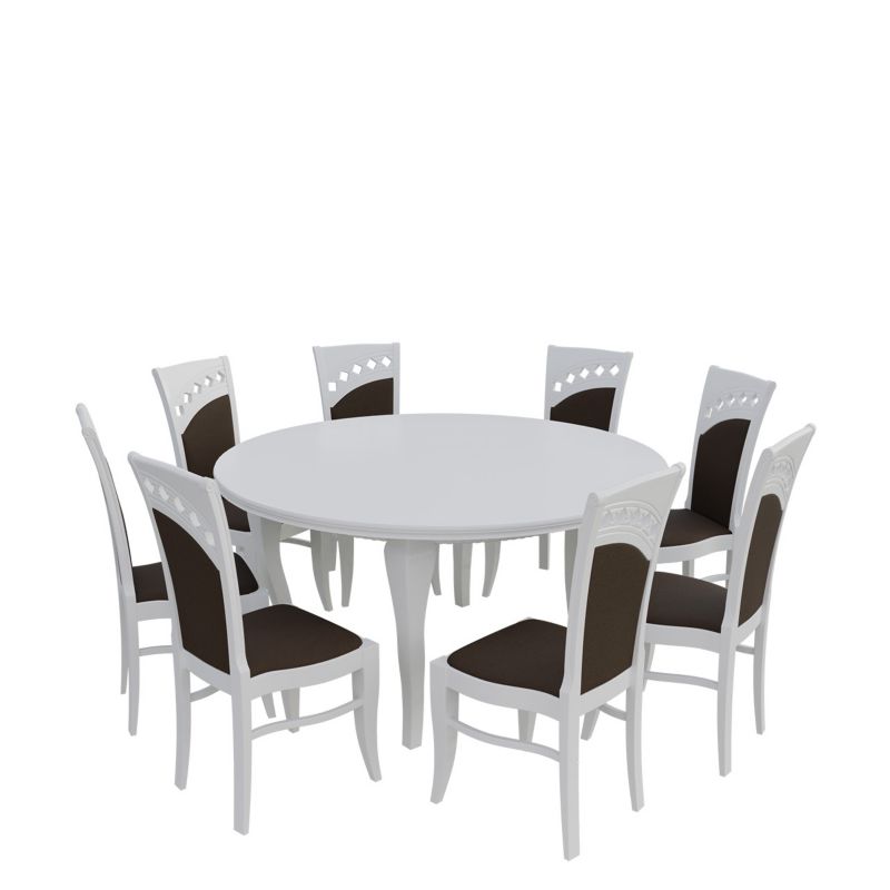 Zestaw RO31 MIRJAN 24 Stół rozkładany S27 150x150/200 + 8 krzeseł K49 biały + gorzka czekolada 1 kpl.