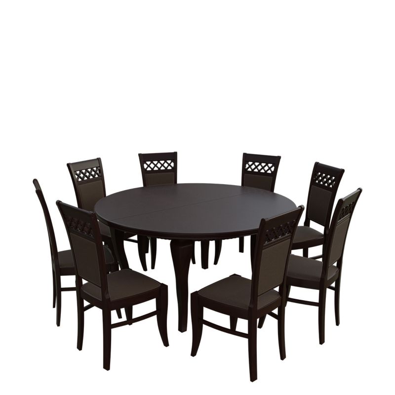 Zestaw RO32 MIRJAN 24 Stół rozkładany S27 150x150/200 + 8 krzeseł K52 orzech + gorzka czekolada 1 kpl.