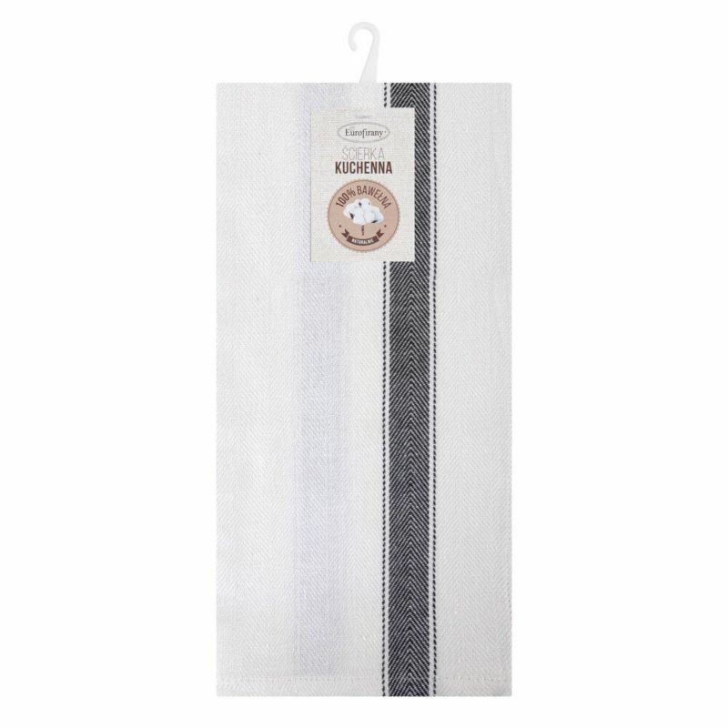 Komplet 2 ścierek SOFIA Eurofirany 50 x 70 cm białe bawełniane w stalowe pasy 1 kpl