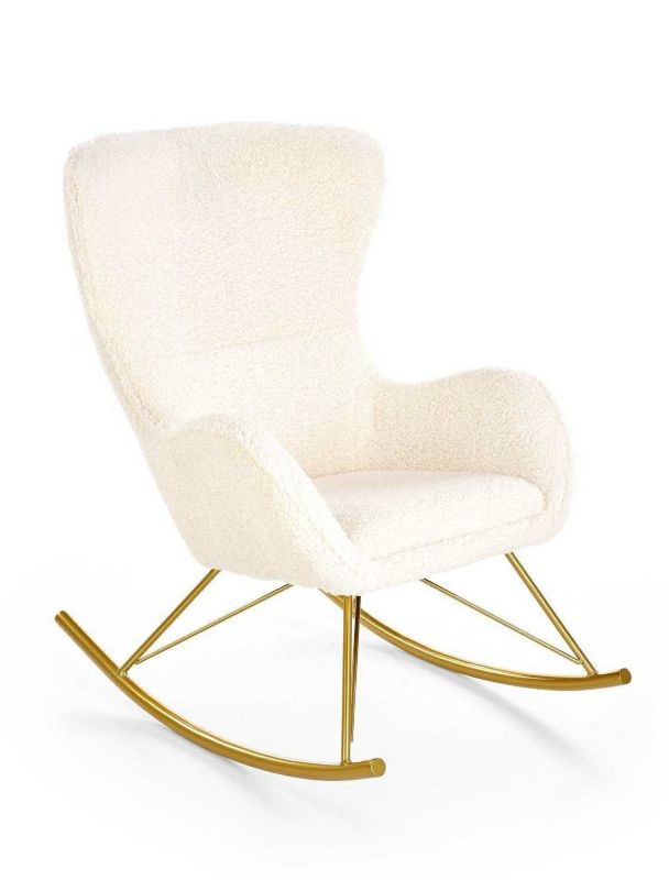 Fotel Fadil INTESI fotel bujany kremowy boucle glamour na złotych nogach łatwoczyszczący 1 szt.