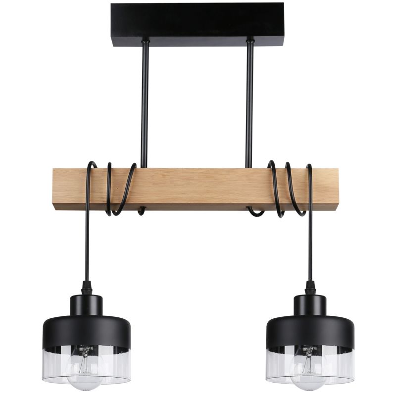 Lampa wisząca sufitowa MasterLED Stark 2x LED E27 żyrandol 40cm IP20 drewno stal szkło czarna 1 szt.