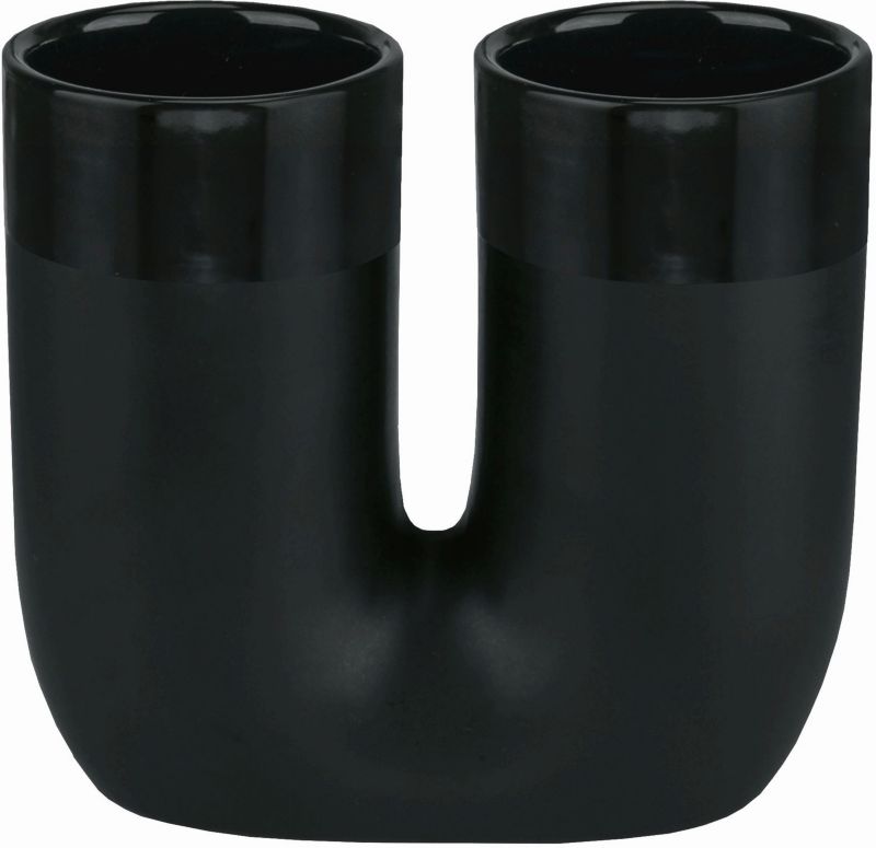 Kubek na szczoteczki Kleine Wolke czarna ceramika 2 komory nowoczesny design 1 szt.