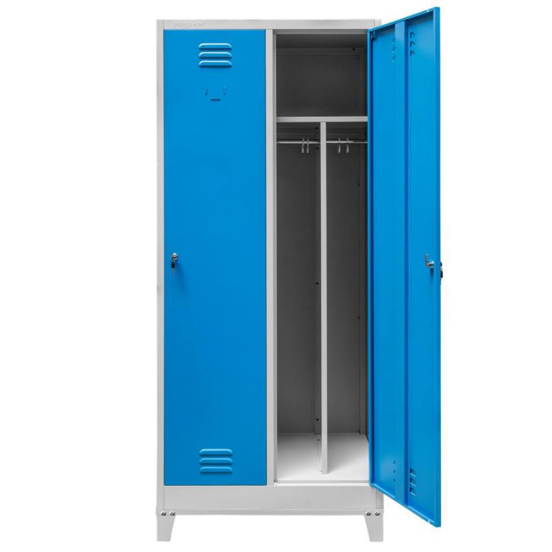 Szafka ubraniowa BHP Mega-M na podstawie z nóżkami 2 drzwiowa Przegrody szaro-niebieska 80x50x190cm 1szt.