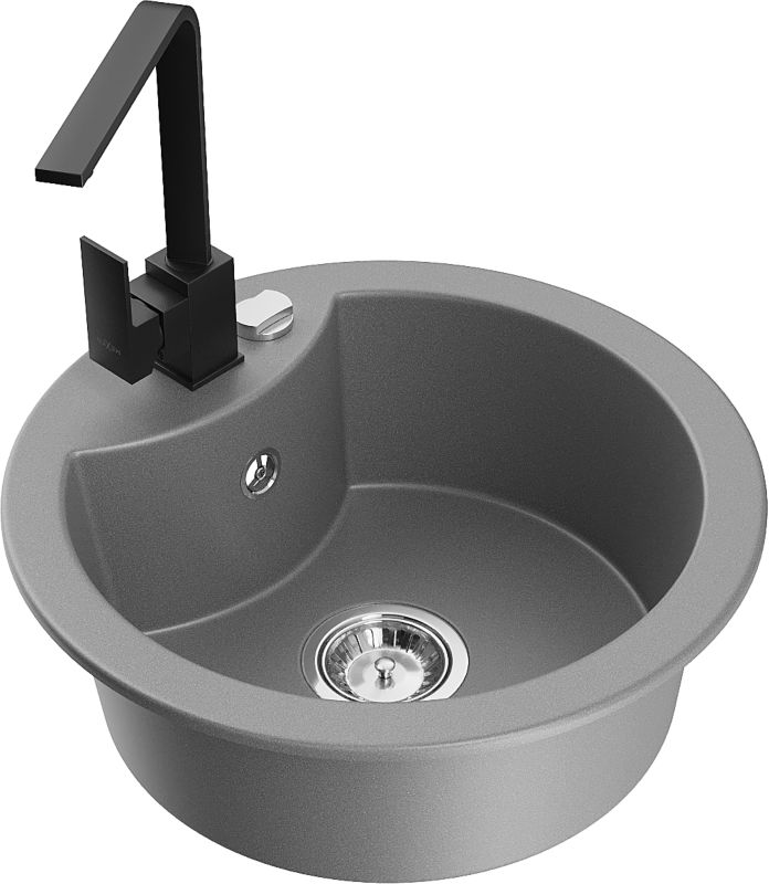 Zlewozmywak granitowy Mexen Diego 1-komorowy z baterią kuchenną Savita beżowy - 6512-69-672601-00 1 szt.