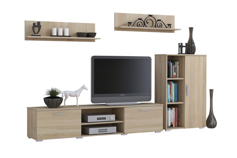 Zestaw mebli do salonun Kobi SOFEN komoda, szafka RTV, półki - Dąb Sonoma 1 szt.