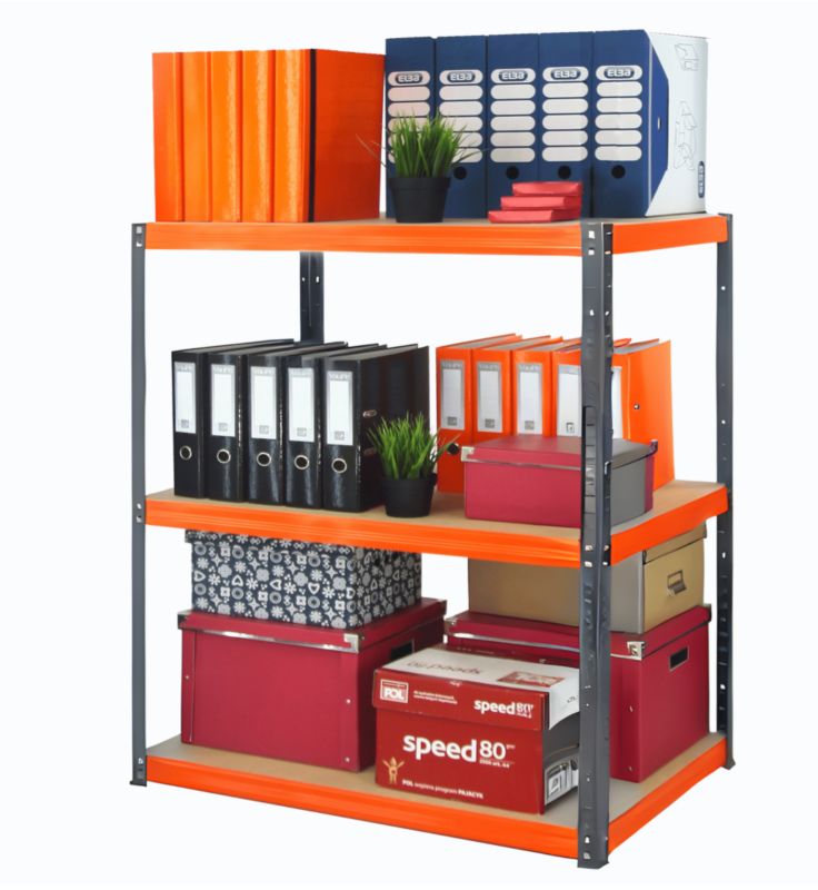 Regał magazynowy garażowy metalowy MODO24 grafitowo-pomarańczowy helios 106x150x40cm 3 półki po 275 kg 1 szt.