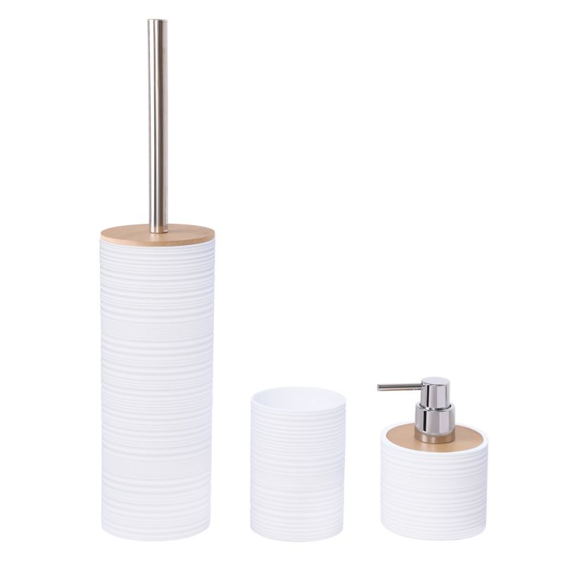Komplet akcesoriów łazienkowych DAKOTA Yoka Home z naturalnego bambusa, biały- Szczotka do WC Dozownik i Kubek - 1 szt.