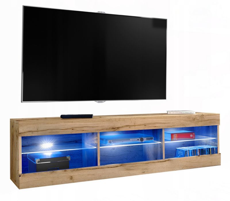 Szafka RTV LED Salon Nowoczesna Dąb Wotan RGB LED 140x35 Pokój 1 szt.