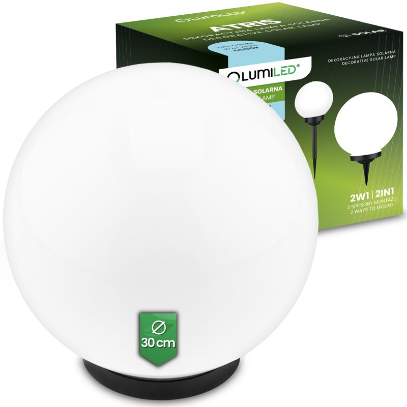 Lampa Solarna Lumiled Ogrodowa LED 6500K IP44 30cm Wbijana Biała Kulka 1 szt.