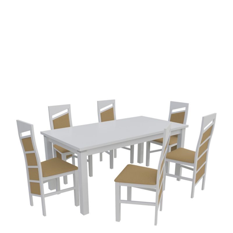 Zestaw RO48 MIRJAN 24 Stół rozkładany S18-L-S 80x160/200 + 6 krzeseł K61 biały + piaskowy 1 kpl.