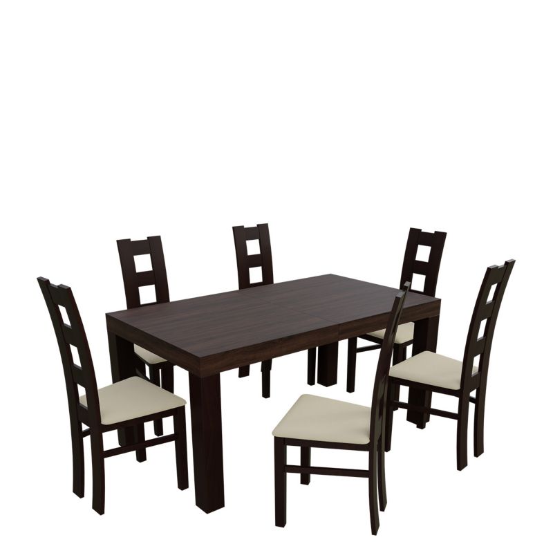 Zestaw RO46 MIRJAN 24 Stół rozkładany SF-25 90x160/210 + 6 krzeseł K42 orzech + ekoskóra ecru 1 kpl.