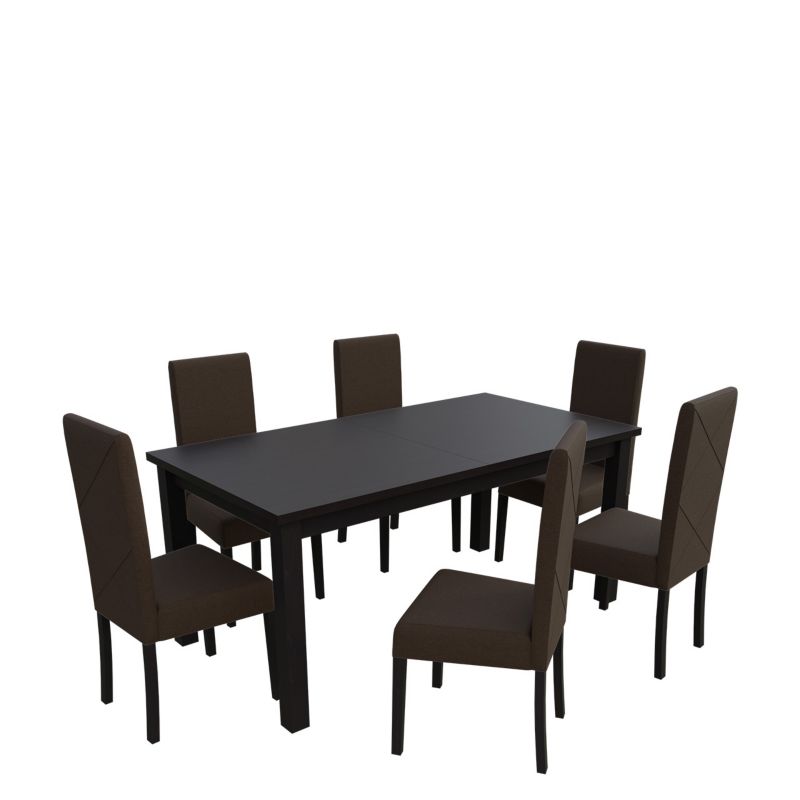 Zestaw RO13 MIRJAN 24 Stół rozkładany S18-L 80x160/200 + 6 krzeseł K02 wenge + gorzka czekolada 1 kpl.