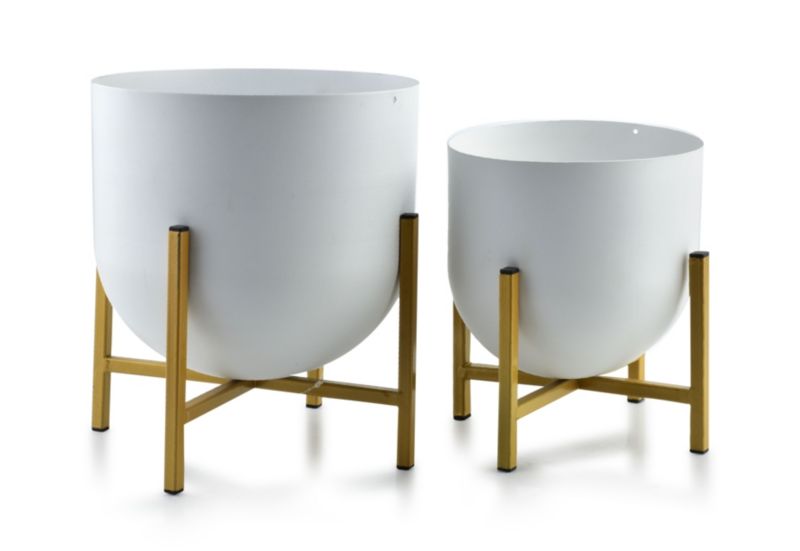 Zestaw 2 osłonek na rośliny na stojaku Mondex SWEN 24x26cm Biało-Złote Metalowe 1 kpl.