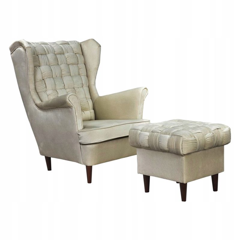 Fotel uszak do salonu z podnóżkiem Family Meble Carol jasny beżowy 1szt