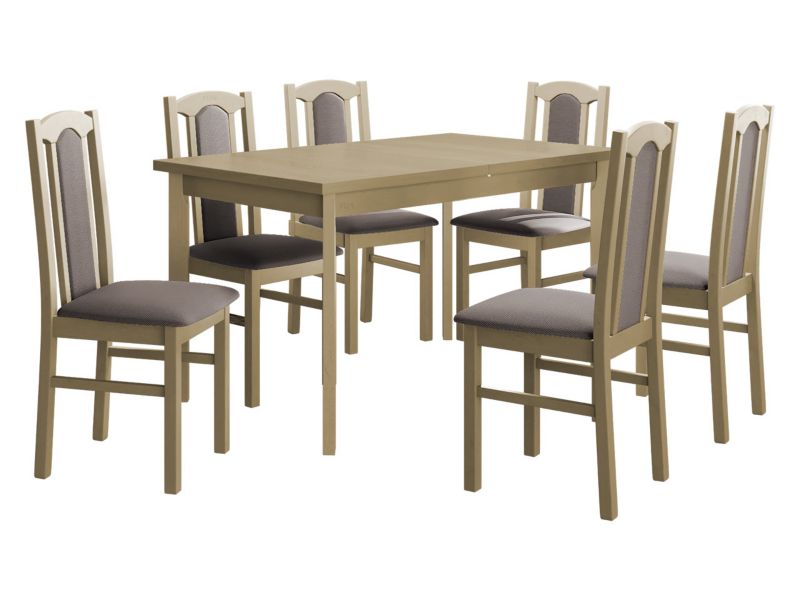 Zestaw DR08 MIRJAN 24 Stół rozkładany Modena I P 80x140/180 + 6 krzeseł Bos 7 sonoma + jasnobrązowa tapicerka 1 kpl.