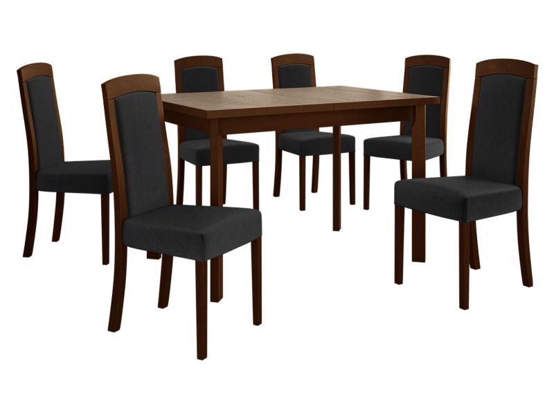 Zestaw DR26 MIRJAN 24 Stół rozkładany Max V P 80x120/150 + 6 krzeseł Roma 7 orzech + czarna tapicerka 1 kpl.