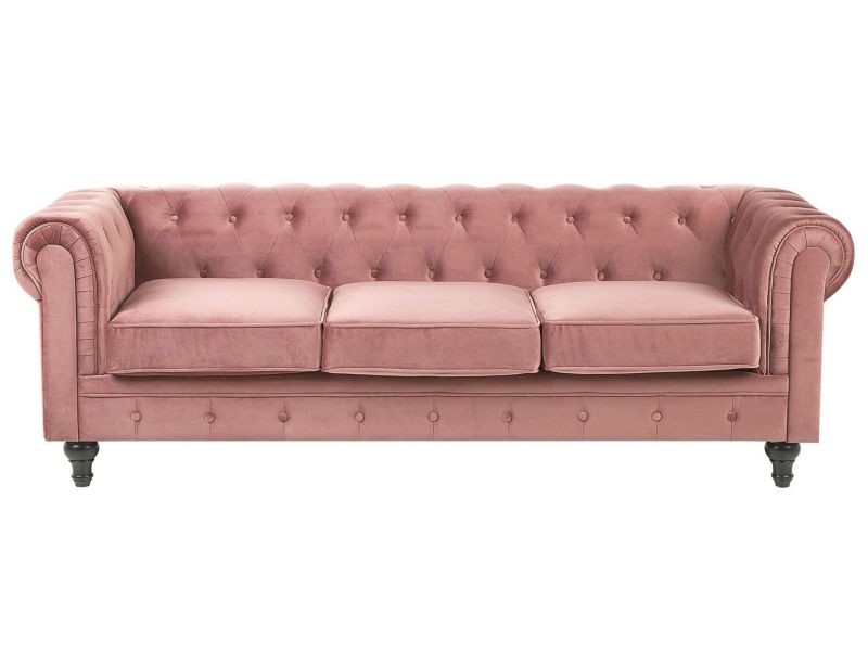 Sofa 3-osobowa welurowa różowa Chesterfield 1 szt.