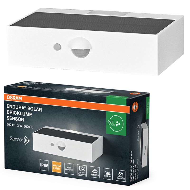 Kinkiet Solarny Osram Lampa LED z Czujnikiem Ruchu i Zmierzchu 3W 300lm 3000K Biały IP65 1 szt