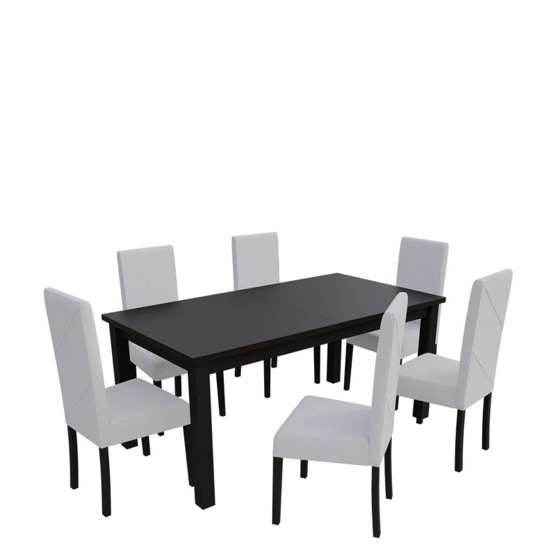 Zestaw RO13 MIRJAN 24 Stół rozkładany S18-L 80x160/200 + 6 krzeseł K02 wenge + biała ekoskóra 1 kpl.
