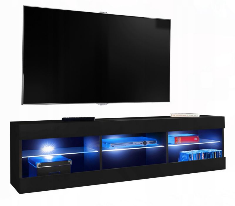 Szafka RTV LED Salon Nowoczesna Czarny RGB LED 140x35 Pokój 1 szt.