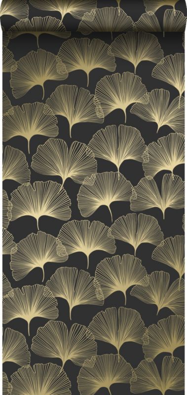 Tapeta Origin Wallcoverings liście miłorzębu czarnymIzłotym 53 cm x 10.05 m - 1 rol.