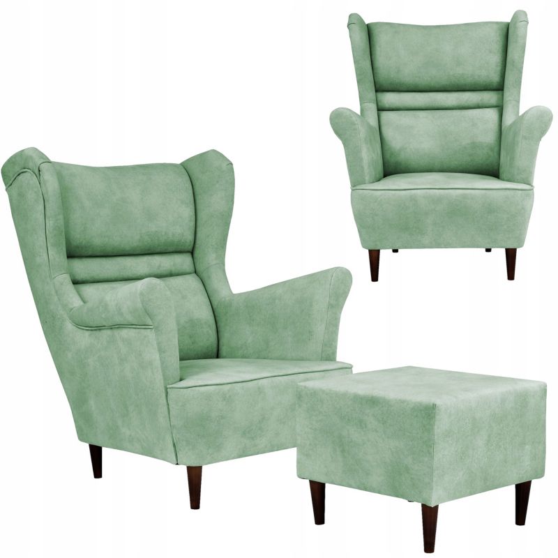 Fotel uszak do salonu z podnóżkiem Family Meble Zoja mięta 1szt