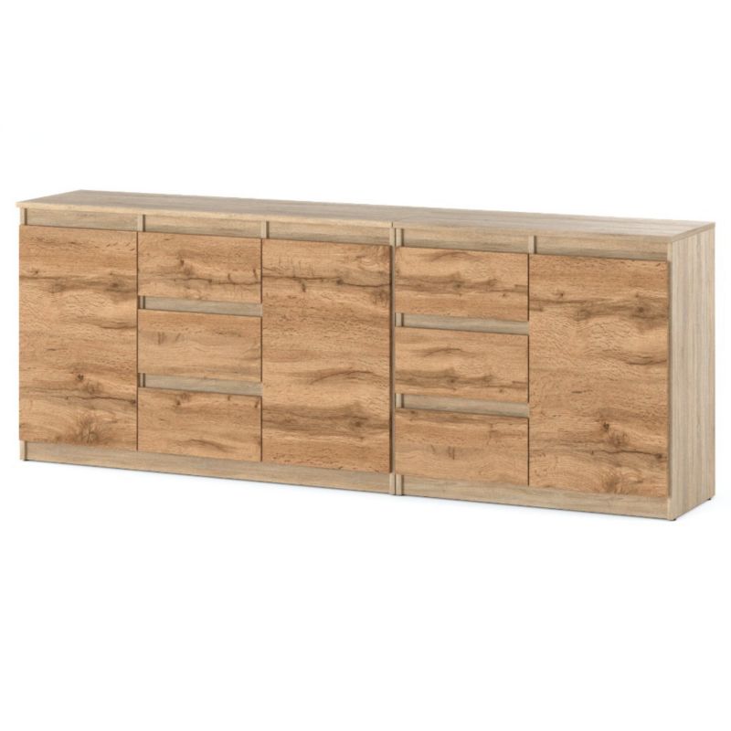 Komoda Hurtownia-Mebli Szuflady 6 Best Agnes 200cm Dąb Sonoma Dąb Wotan 200x35x75 cm 1szt.