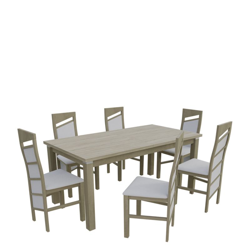 Zestaw RO48 MIRJAN 24 Stół rozkładany S18-L-S 80x160/200 + 6 krzeseł K61 dąb sonoma + biała ekoskóra 1 kpl.