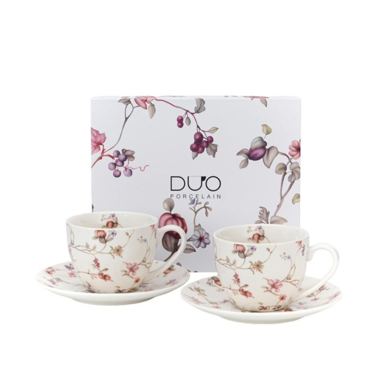 Zestaw filiżanek Safa DUO porcelanowe eleganckie ze spodkami 2 szt.