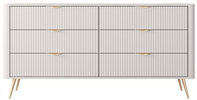 Komoda Furnidea 163 cm beżowy frezowane fronty złote nogi szuflady LANTE 1 szt.