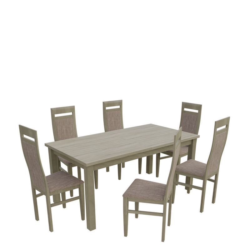 Zestaw RO24 MIRJAN 24 Stół rozkładany S18-L 80x160/200 + 6 krzeseł K70 dąb sonoma + jasny brąz 1 kpl.