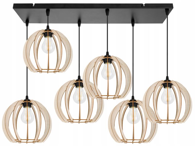 Lampa sufitowa wisząca Light Home LH Timber Drewno 6x E27 60W czarny 1szt.