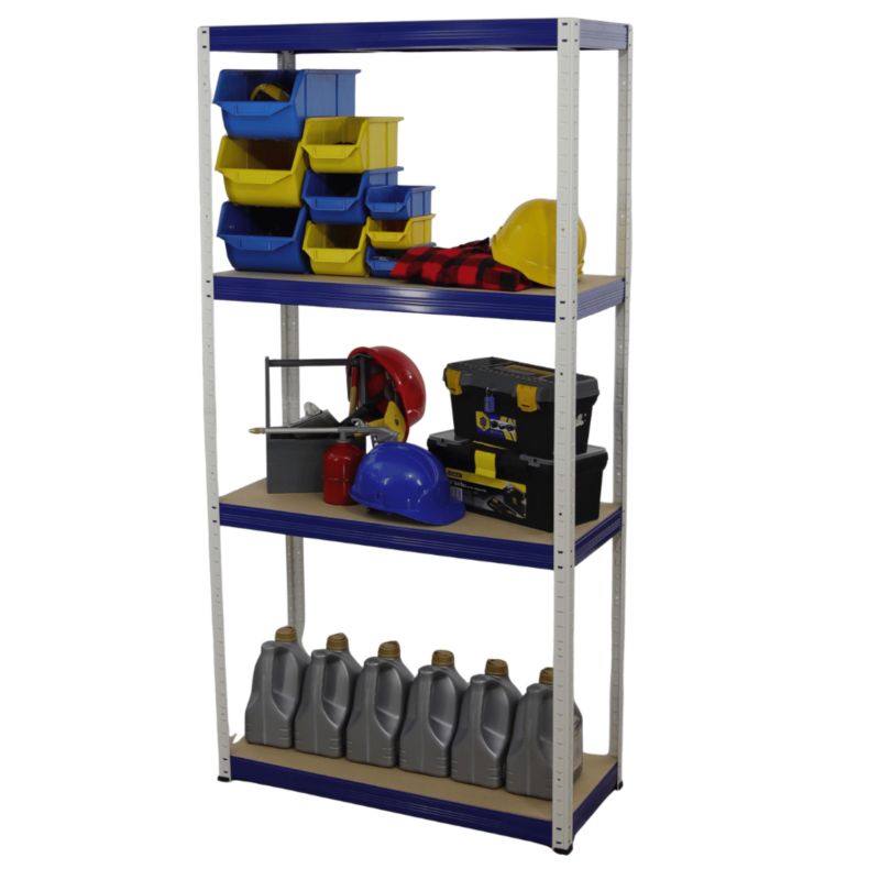 Regał MODO24 metalowy magazynowy garażowy biało-niebieski helios 180x110x35cm 4 półki po 275 kg 1 szt.