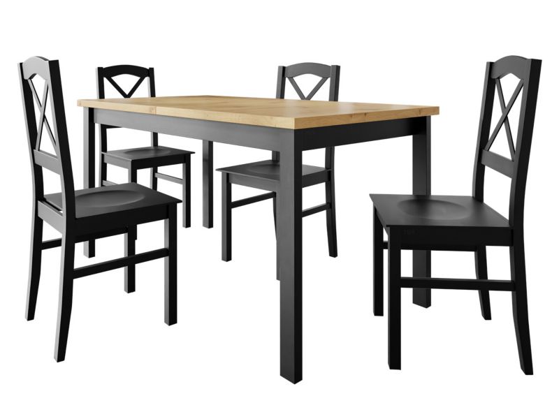 Zestaw DR22 MIRJAN 24 Stół rozkładany Alba I 80x120/150 + 4 krzesła Nilo 11D dąb artisan + czarny + czarny 1 kpl.
