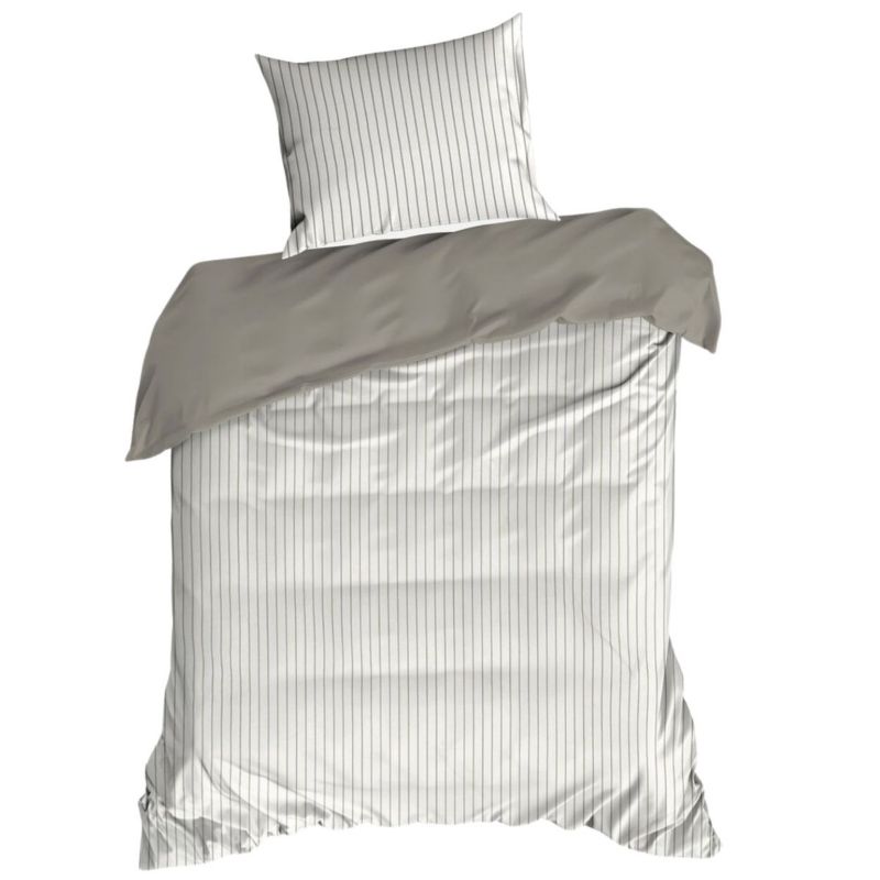 Pościel RAYA Eurofirany bawełna w biało stalowe paski 140x200 cm satyna 1 kpl