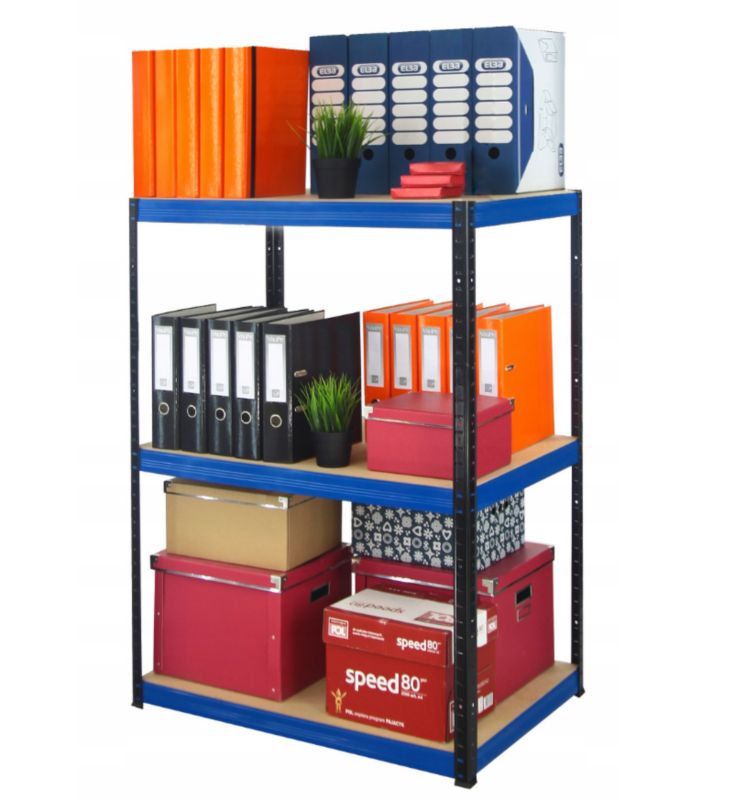 Regał magazynowy garażowy metalowy MODO24 czarno-niebieski helios 106x100x30cm 3 półki po 400 kg 1 szt.